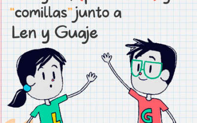 Afiche educativo: Uso de la raya, paréntesis y comillas