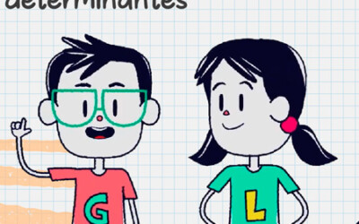 Afiche educativo: Determinantes, demostrativos y posesivos